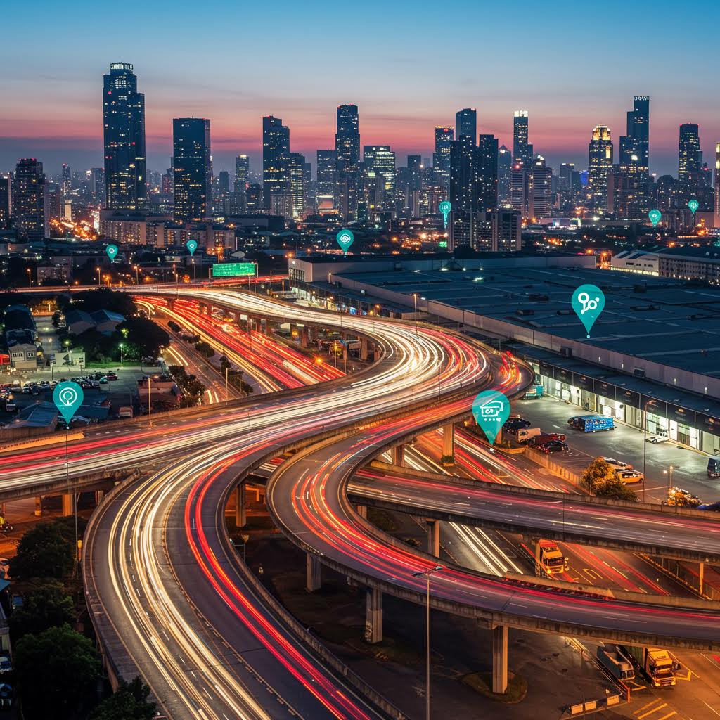겹겹이 이어지는 교통 속 자동차 불빛이 그린 선율 속에서 루믹스가 연계된 해석과 신중한 판단의 의미가 교차하는 역동적인 흐름