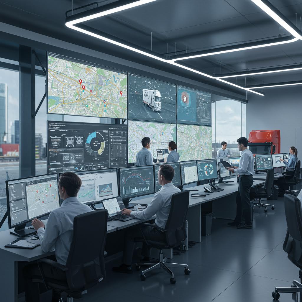 벽면 가득한 지도와 지표를 감시하는 사람들의 장면은 루믹스를 드러내는 물류 제어의 순간