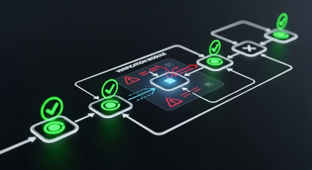 블록체인 데이터 코어 – 중앙 다면체 데이터 허브에서 빛이 퍼지고 주변에 디지털 도시 구조가 구성된 분산 데이터 처리 시스템