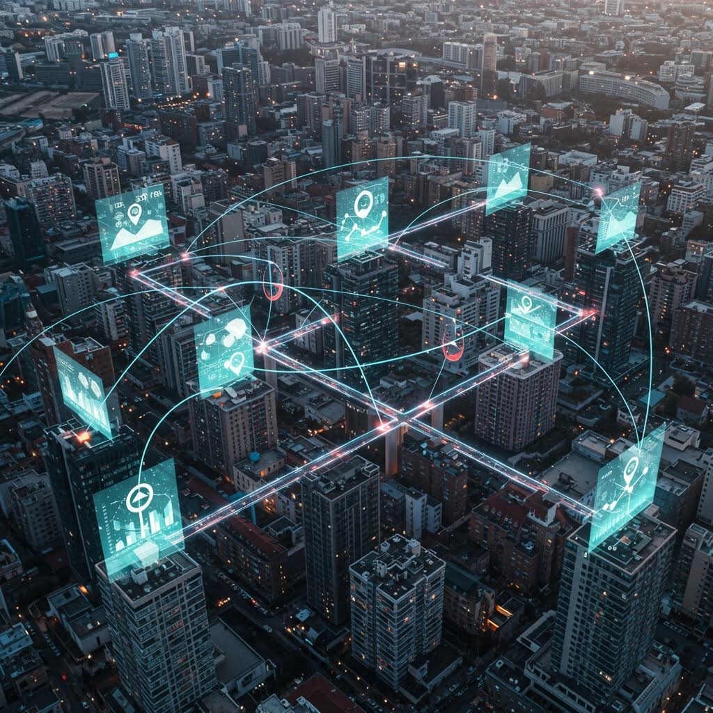 루믹스 스마트 시티 항공 뷰 데이터 포인트 네트워크 연결망