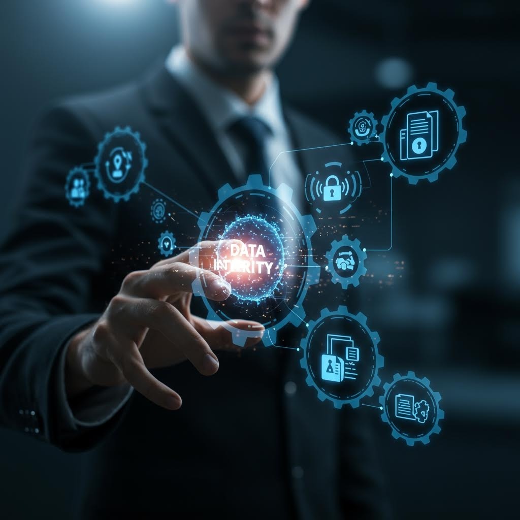 루믹스 데이터 보안 중심 비즈니스맨 디지털 네트워크 인터페이스