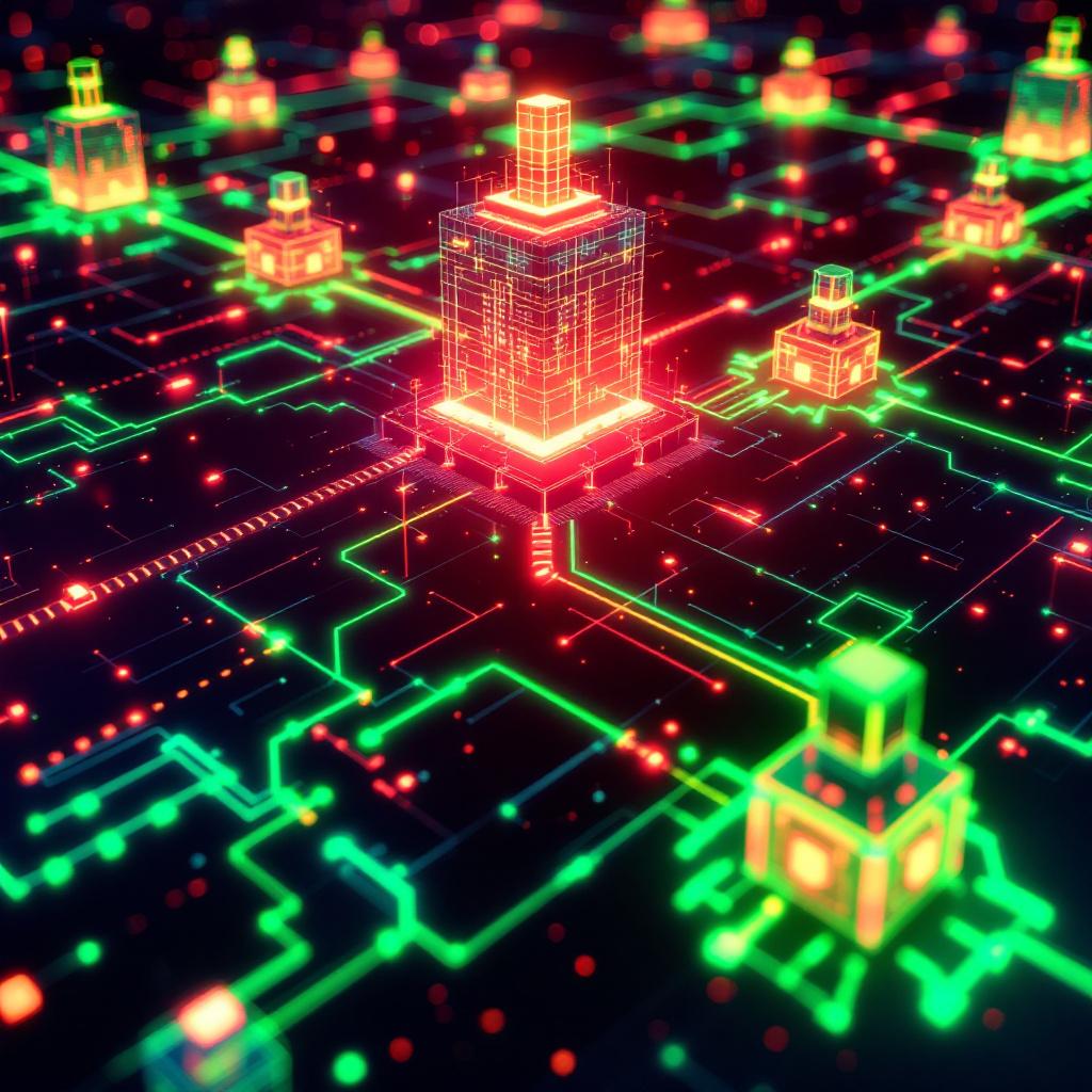 AI 보안 로봇 – 보라색 하트형 페이스실드와 파란색 회로 조명이 적용된 미래형 사이버 보안 휴머노이드 캐릭터